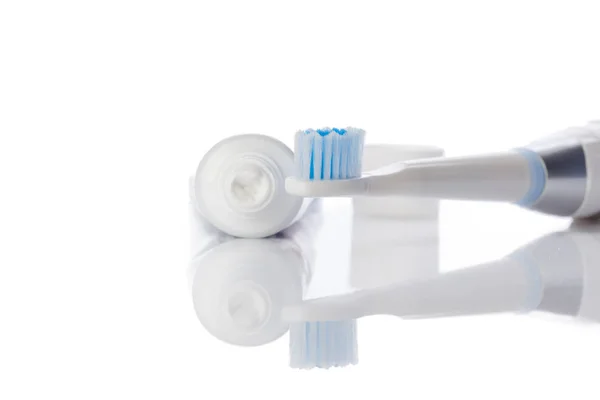 Dental Brush Tube Paste Isolated White — Stock Photo, Image