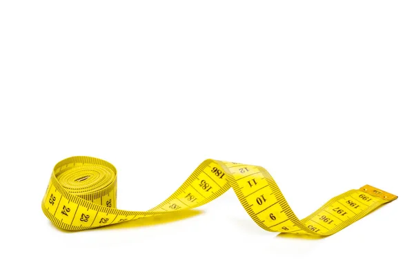 Yellow Metric Measuring Tape Isolated White Panorama Background — Stock Photo, Image