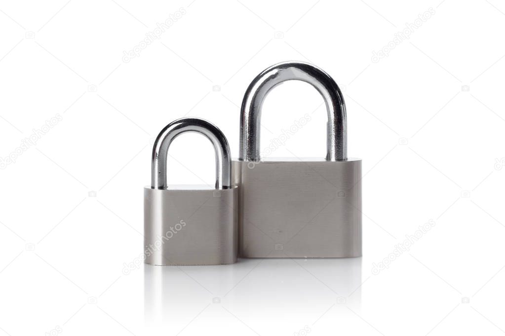 silver padlocks isolated on the white background