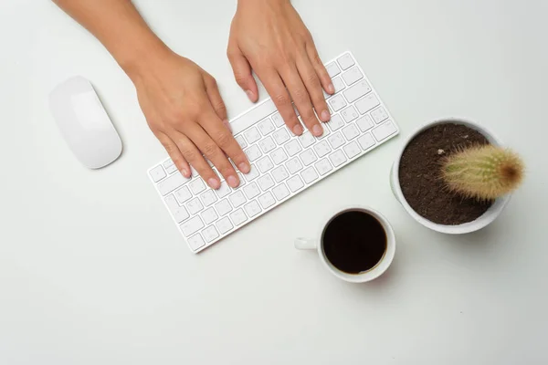 women's hands using keyboard and mouse