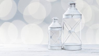 Dekoratif Noel fenerler arka plan üzerinde Kapat