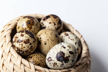 Ahşap plaka closeup, taze bıldırcın yumurtası