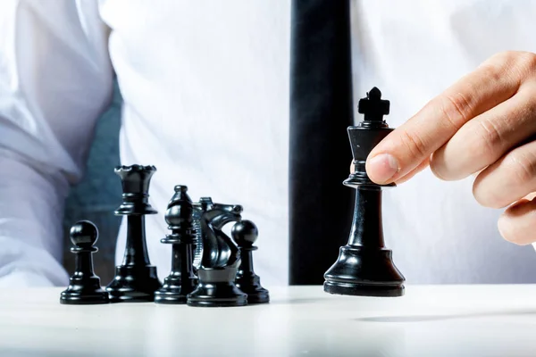 Hand Businessman Playing Chess — Stock Photo, Image