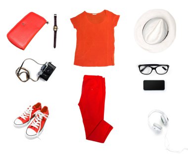 Beyaz arka plan üzerinde izole kadın giyim kolaj