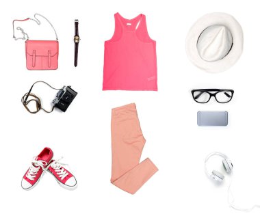 Beyaz arka plan üzerinde izole kadın giyim kolaj