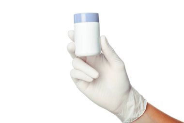 beyaz doktor el tıp tutan cerrahi eldiven steril