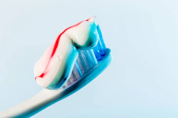 Close Toothbrush Blue Background — Stock Photo, Image