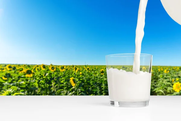 Glas Milch Auf Dem Tisch Nahaufnahme — Stockfoto