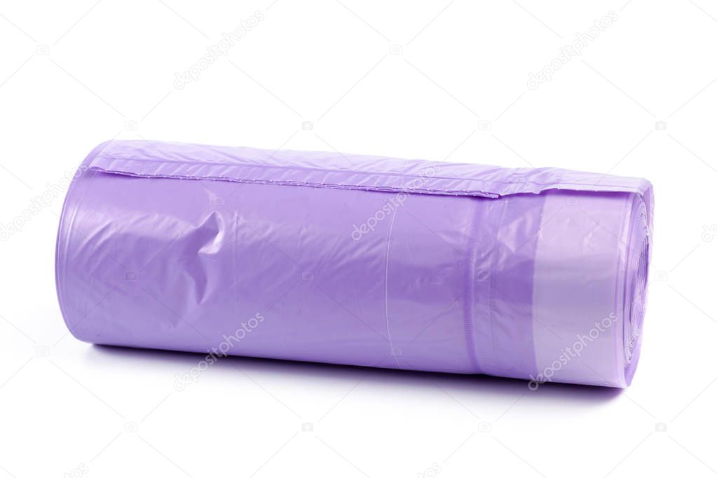 roll of plastic garbage bags isolated on white background