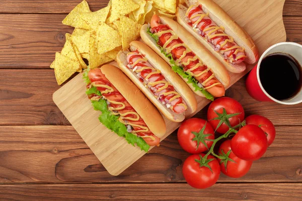 Hot Dogot Fából Készült Háttér — Stock Fotó