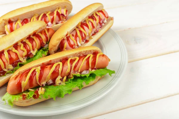 Hot Dogy Dřevěné Pozadí — Stock fotografie