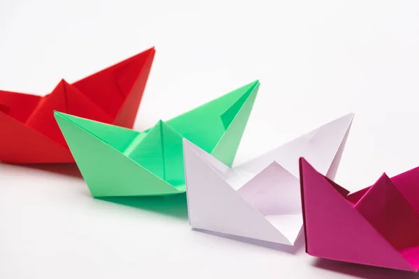 Conjunto Barcos Papel Origami Liderazgo Concepto Empresarial — Foto de Stock