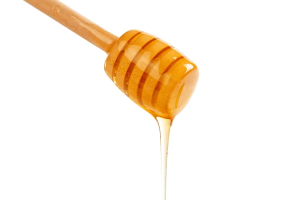 Honey Wooden Drizzler Isolated White Background — Stock Photo, Image