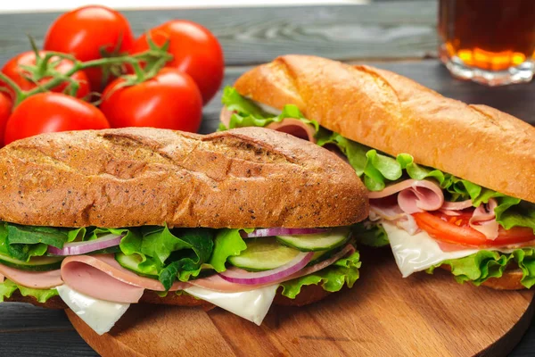 Sandwich Wooden Table Close — Stock Photo, Image