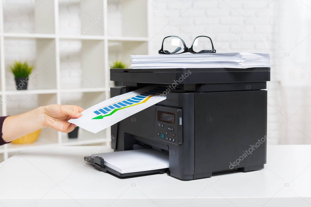 printer in office on background,close up