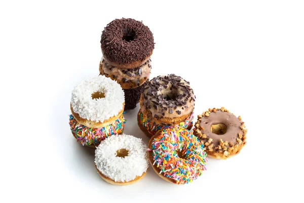 Varios Donuts Sobre Fondo Blanco — Foto de Stock