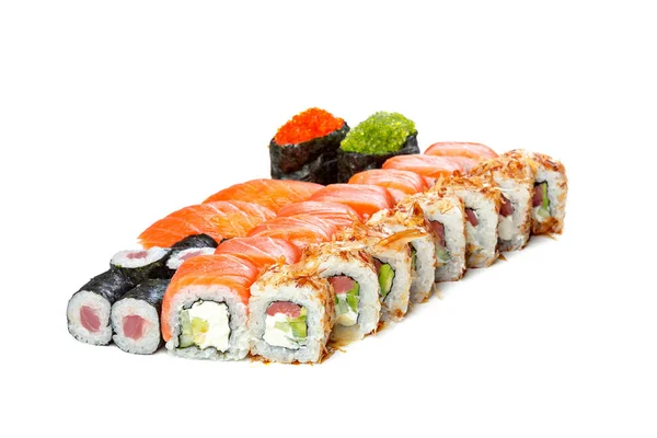 Coleção Peças Sushi Sobre Fundo Branco — Fotografia de Stock