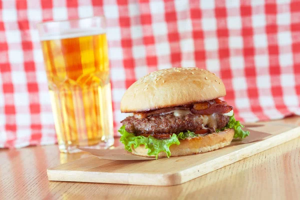 dinner with burger and beer