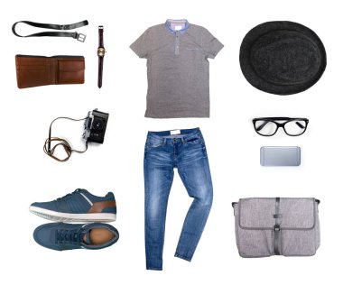 Erkekler giyim izole beyaz arka plan kolaj