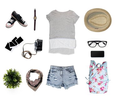 Beyaz arka plan üzerinde izole kadın giyim kolaj