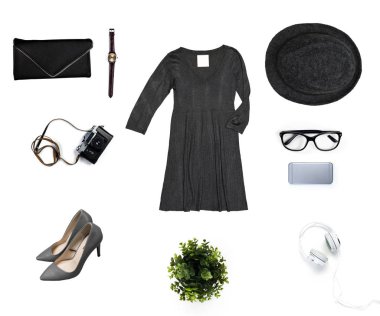 Beyaz arka plan üzerinde izole kadın giyim kolaj