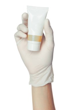 Doktorun elinde mavi steril cerrahi eldiven tıp holding