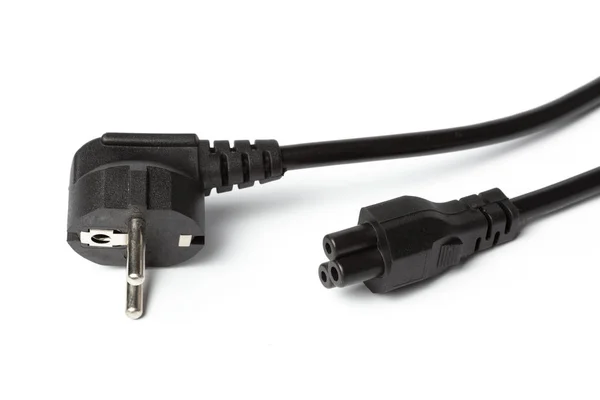 Cable Alimentación Negro Con Enchufe Enchufe Aislado Blanco — Foto de Stock