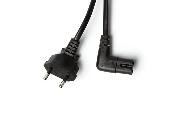 Black Power Cable Plug Socket Isolated White — Stock Photo, Image