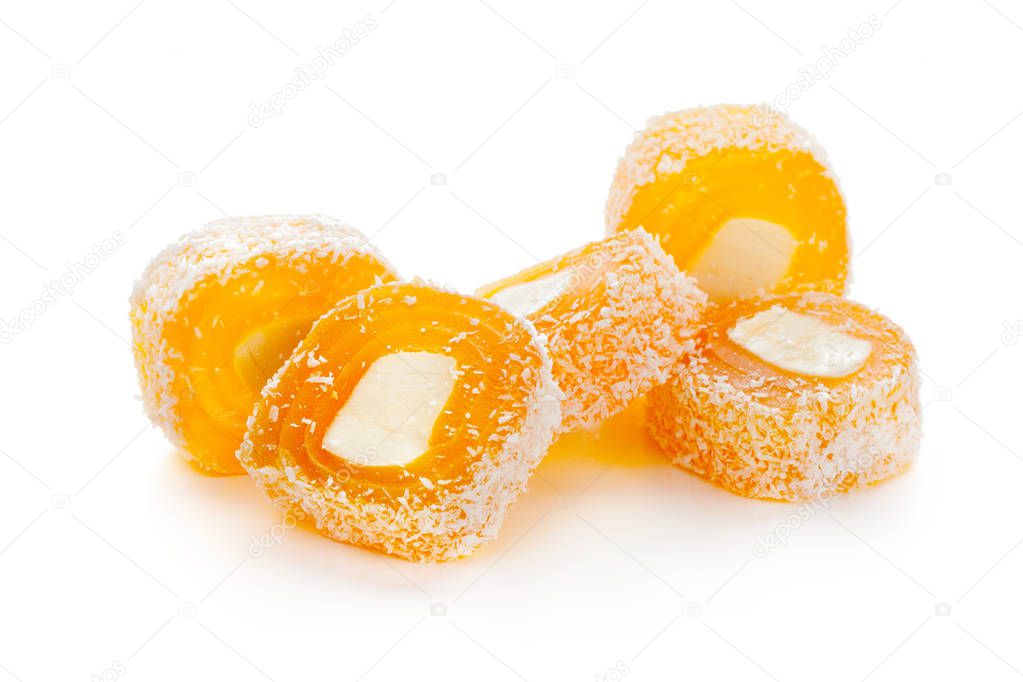 Tasty oriental sweets isolated on white background