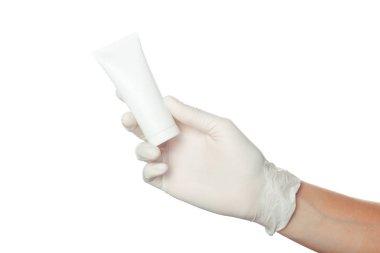 Doktorun elinde mavi steril cerrahi eldiven tıp holding