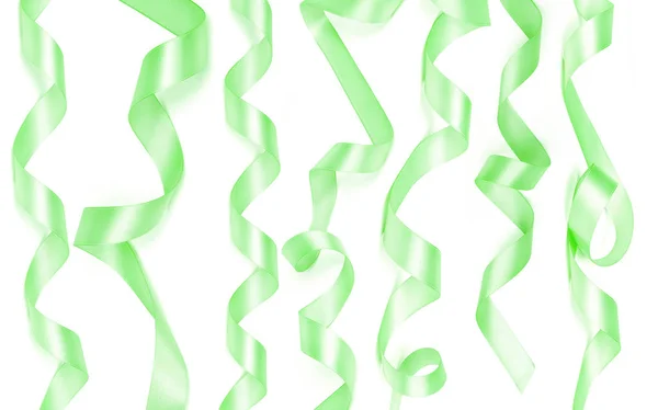 Green Satin Ribbons White Background — Stock Photo, Image