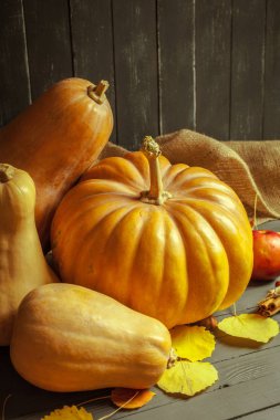 kabak ve elma ahşap arka plan üzerinde