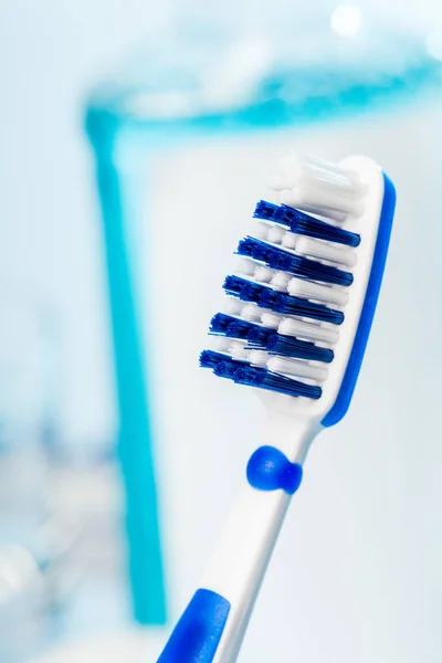 Close Toothbrush Blue Background — Stock Photo, Image