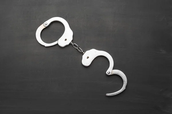 Police Handcuffs Isolated Black Background — Stock Photo, Image