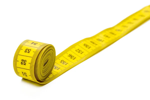 Yellow Metric Measuring Tape Isolated White Panorama Background — Stock Photo, Image