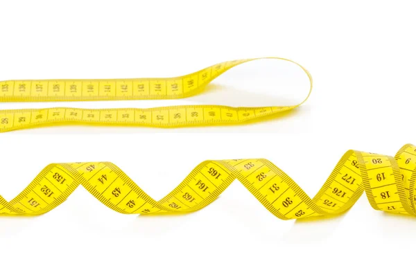 Yellow Metric Measuring Tape Isolated White Panorama Background — Stock Photo, Image