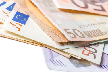 Avrupa Birliği, closeup görünümü beyaz arka plan üzerinde banknot
