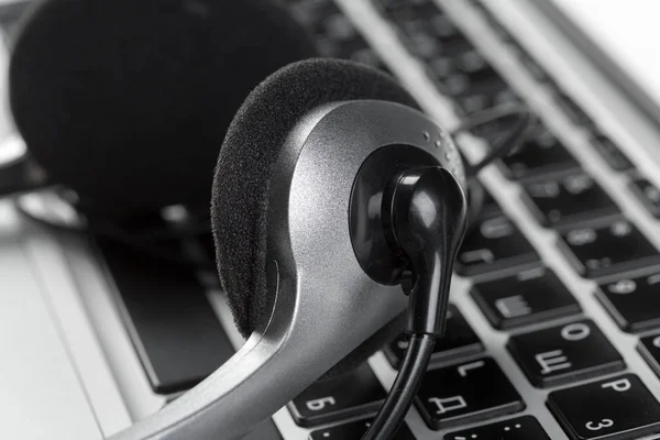 Call Center Support Concept Headset Keyboard Computer Laptop — Stock Photo, Image