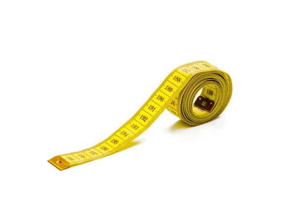 Yellow Metric Measuring Tape Isolated White Panorama Background — Stock Photo, Image
