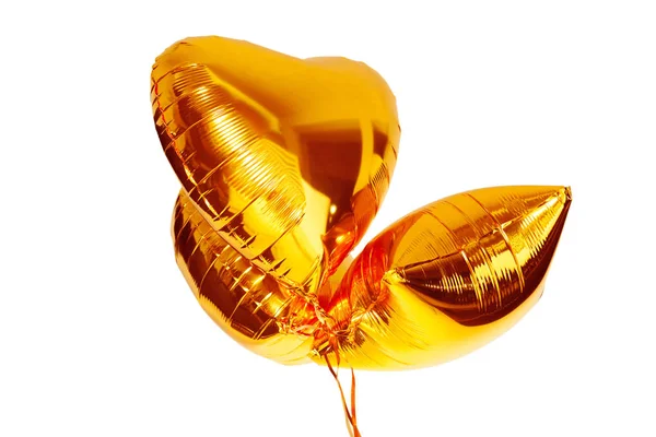 Gold Big Heart Metallic Balloons Isolated White — Stock Photo, Image