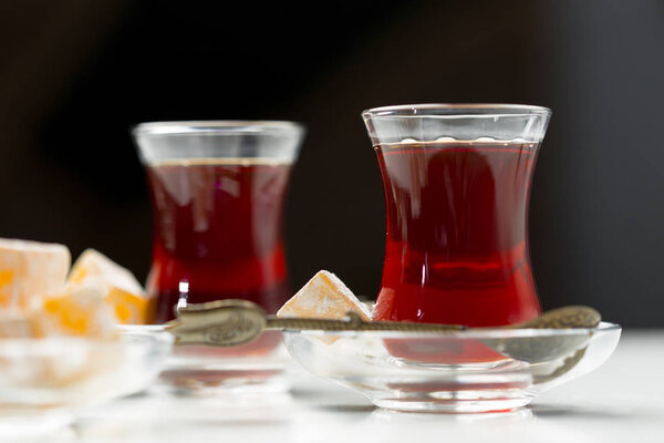 Traditional turkish tea close up