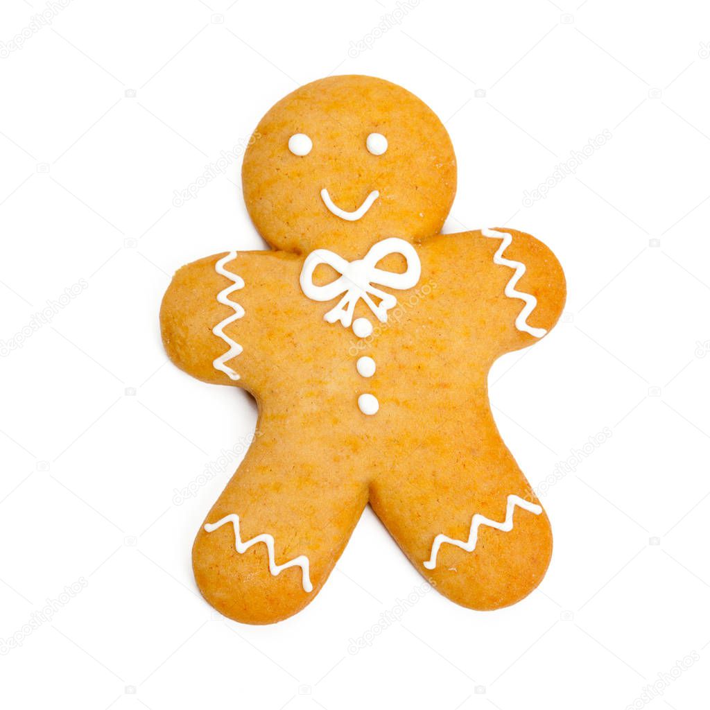 Christmas homemade gingerbread cookie on white