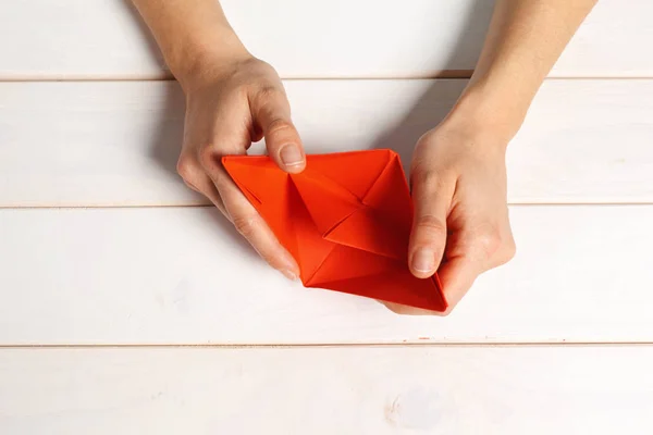 Proces Tego Łódź Papieru Origami — Zdjęcie stockowe
