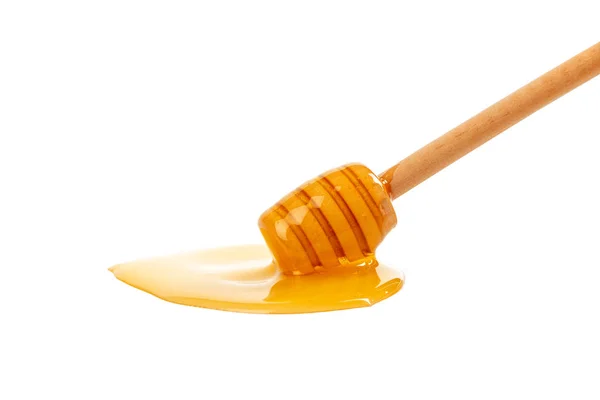 Honey Wooden Drizzler Isolated White Background — Stock Photo, Image