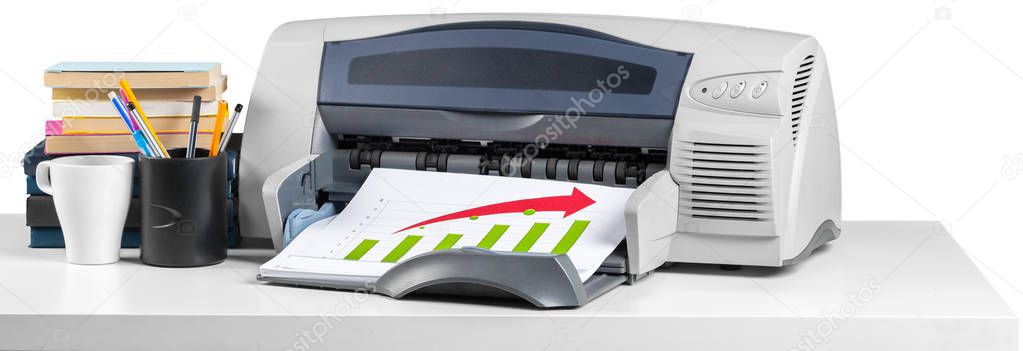 office desktop printer on background,close up