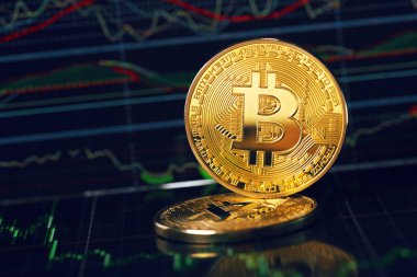 Bitcoin ve grafik arka plan üzerinde Kapat