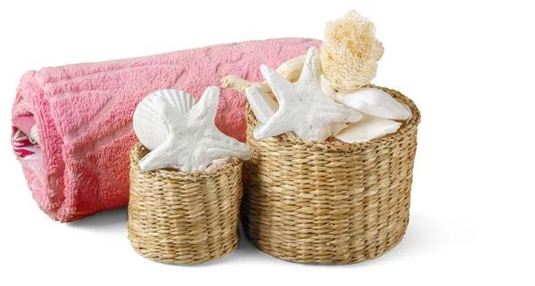 Beyaz arka plan üzerinde izole spa banyo duş öğeleri 