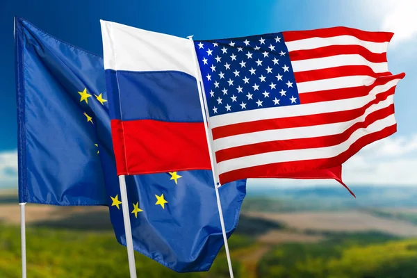Russia, USA and EU flag