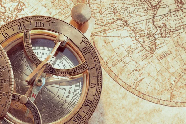 Oude Kompas Oude Kaart — Stockfoto