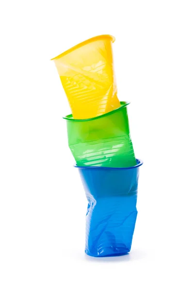 Tasses Plastique Isolées Sur Fond Blanc — Photo